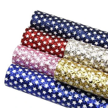 

6pcs/set Chunky Glitter Star Dots Sequin Faux Synthetic Leather Set,DIY handmade materials for bag shoes hair bow,1Yc6441
