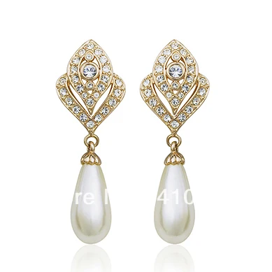 

Red apple royal white pearl dangling earrings champage gold color,120564 -48