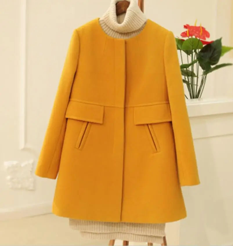 Жира мм осень и зима, корейский вариант, шерстяное пальто, XL, Женская Длинная женская Круглый воротник шерстяное пальто куртка