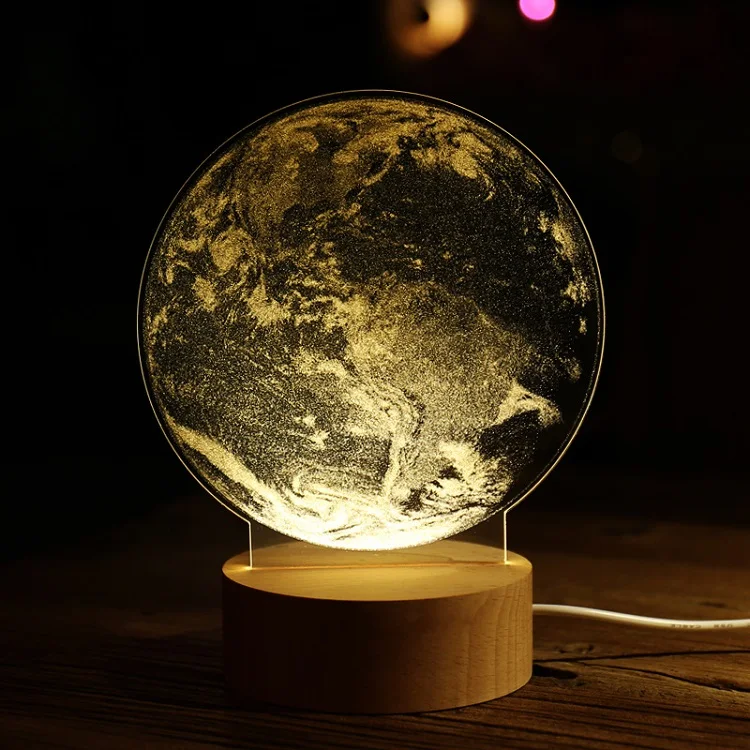 Деревянный 3D настольная лампа 8 видов стилей с USB питанием акриловая Иллюзия атмосферное освещение сенсорный домашний Декор Спальня подарок светодиодный ночник