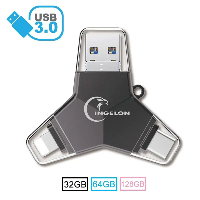 4 в 1 флеш-накопитель ручка-накопитель 64 Гб usb 3,0 128 ГБ металлическая Флешка Тип C Memoria usb DIY логотип DJ otg 32 ГБ для iphone и ПК