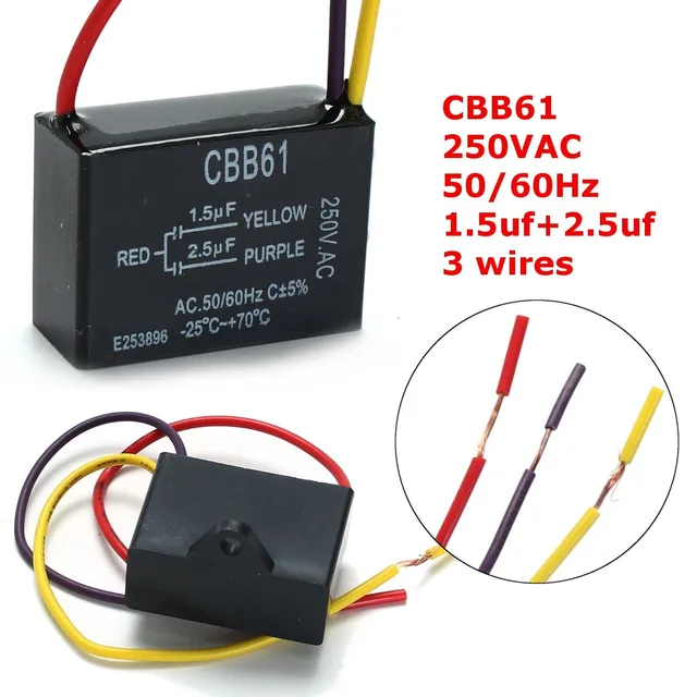 1pc Black Fan Capacitor Cbb61 1 5uf 2 3 Wires Ac 250v 50 60hz 1pc Black Fan Capacitor Cbb61 1 5uf 2 3 Wires Ac 250v 50