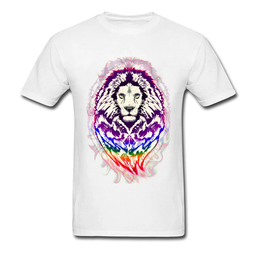 Crazy Top T-shirts Plain Crewneck Lion Psychedelic Pop Art 100% Cotton Fabric Man Tops Shirt Group Short Sleeve Tee-Shirts Lion Psychedelic Pop Art white