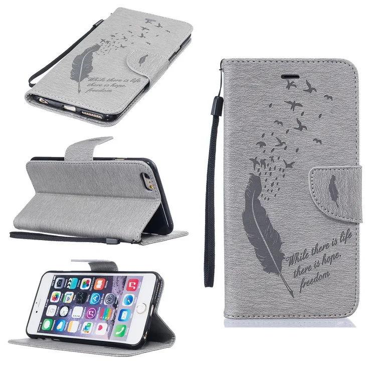 

For IPhone 7 Case Cartoon Feather Embossed Pu Leather Cover for IPhone 8 6S Plus 5 5S SE Touch 5 6 Phone Bag Wallet Sleeve Capa