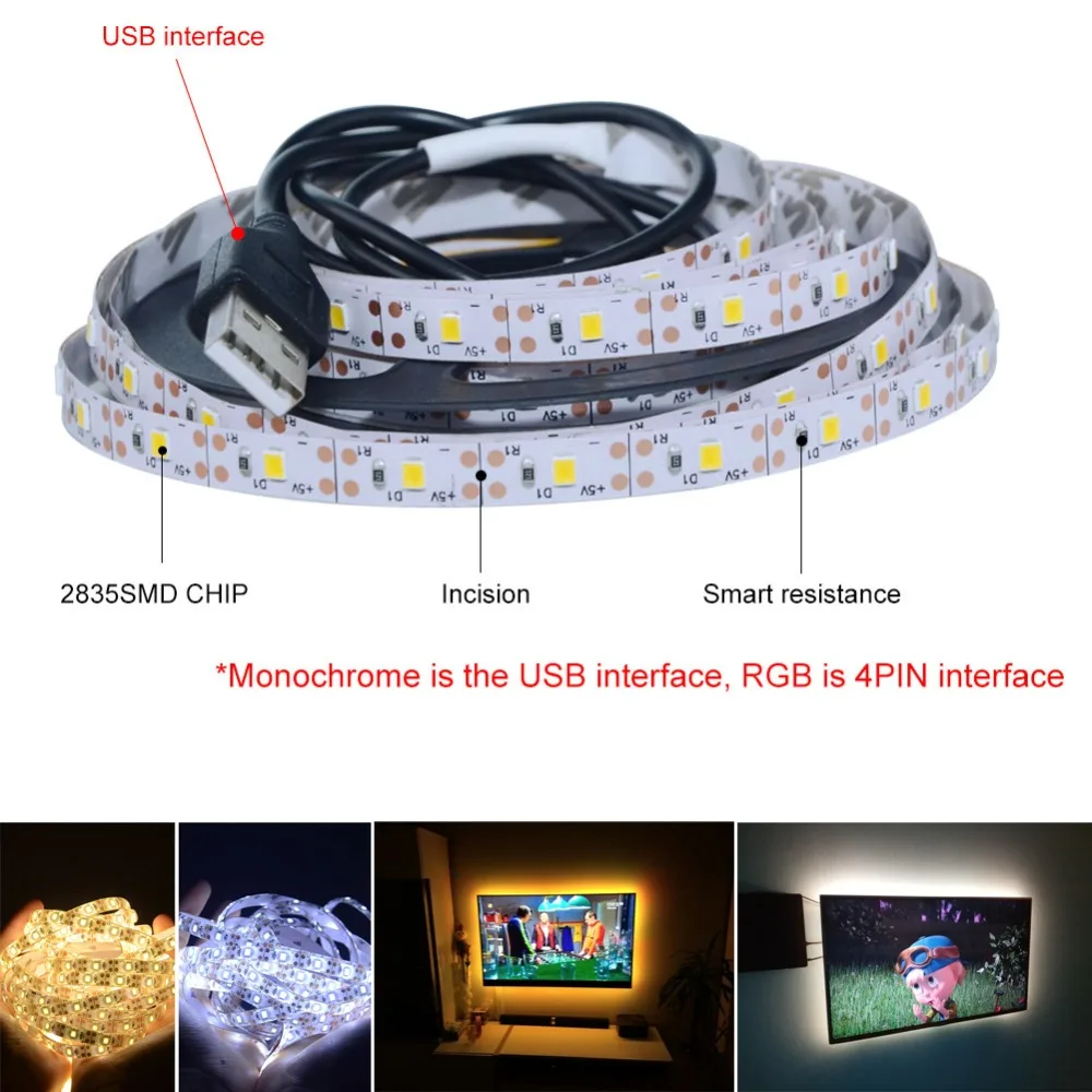 SMD 2835 RGB USB светодиодный светильник 5 в постоянного тока светодиодный светильник лента 1 м 2 м 3 м 4 м 5 м декоративная лампа для лестницы ПК ТВ фоновый светильник ings