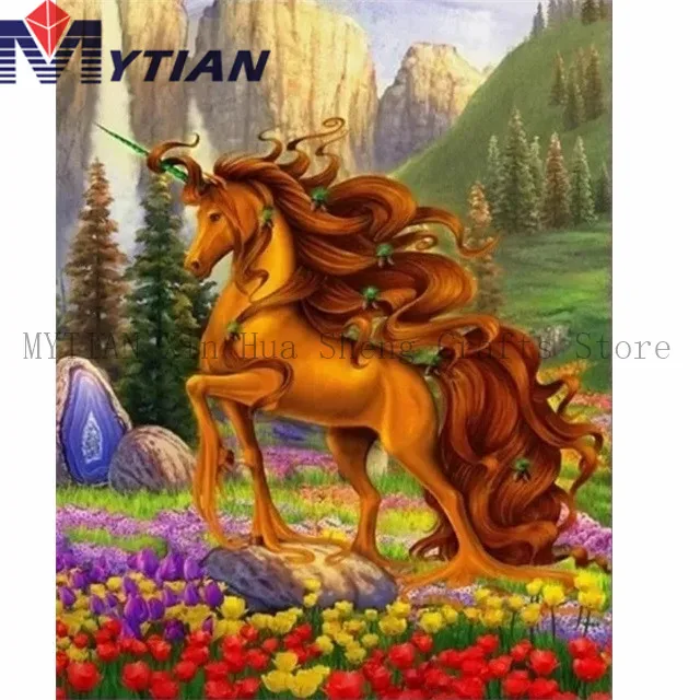 18092803 Beautiful Brown Unicorn 5D DIY Diamond Painting Cross Stitch Full Square Round Drill 3D Diamond Painting Wall Sticker Home Decor