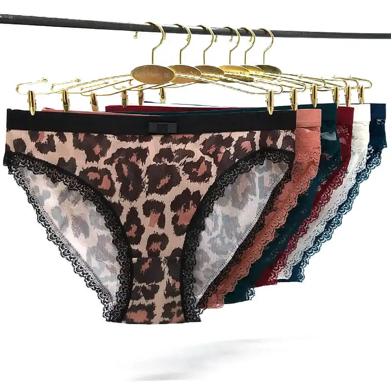 Pack Of 12 Leopard Lace Cheeky Lady Panties Sheer Plain Women Brief Girls Hipster Underwear Sexy