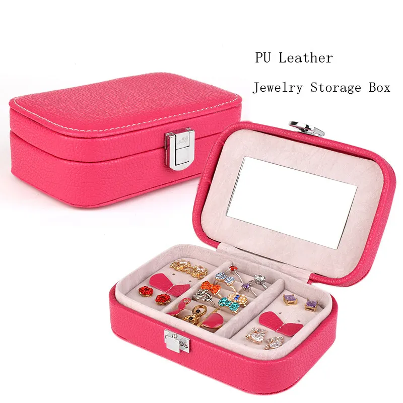 

Fashion PU Leather Colorful Jewelry Box Top Ring Storage Case Package Display Jewelry Box With Lock Personal Travel Box C092