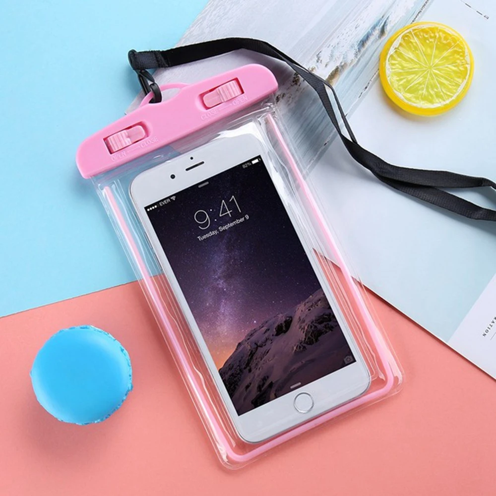 For iPhone 7 8 X Phone Bags Cases Luminous Waterproof Bag For xiaomi Mi A2 Outdoor Swimming Diving Waterproof Smartphone Case - Цвет: Light pink