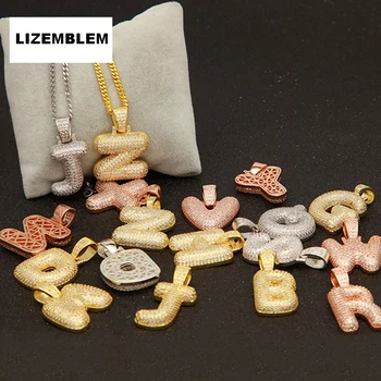 

2018 New Stainless Steel Pendants Iced Out CZ 26 English Letter Curb Cuban Chain Necklace Cubic Zirconia Hip Hop Jewelry kolye