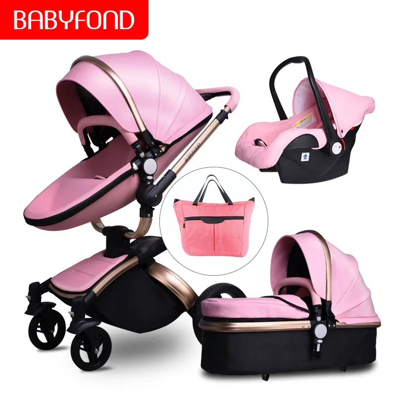 pink CE стандарт, роскошная коляска с высоким пейзажем, Золотая рама, для детей 0-3 лет, 4 в 1, детская коляска с зонтиком и сумкой, 8 подарков - Цвет: pink