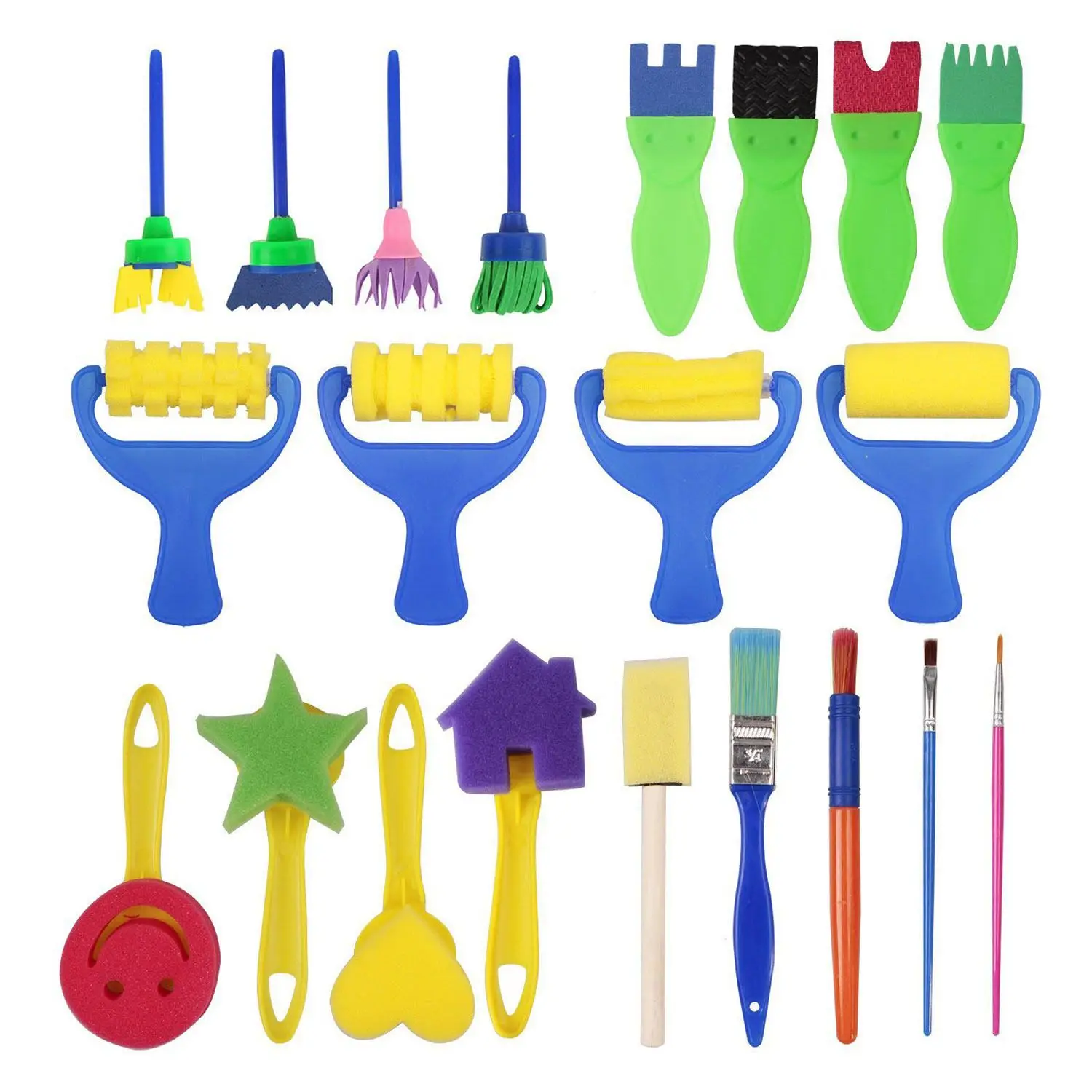 Beste 21 stuks Bloem Spons Schilderij Borstels voor Kids Early Learning Schilderij Tekening Gereedschap voor Craft DIY Art Supplies