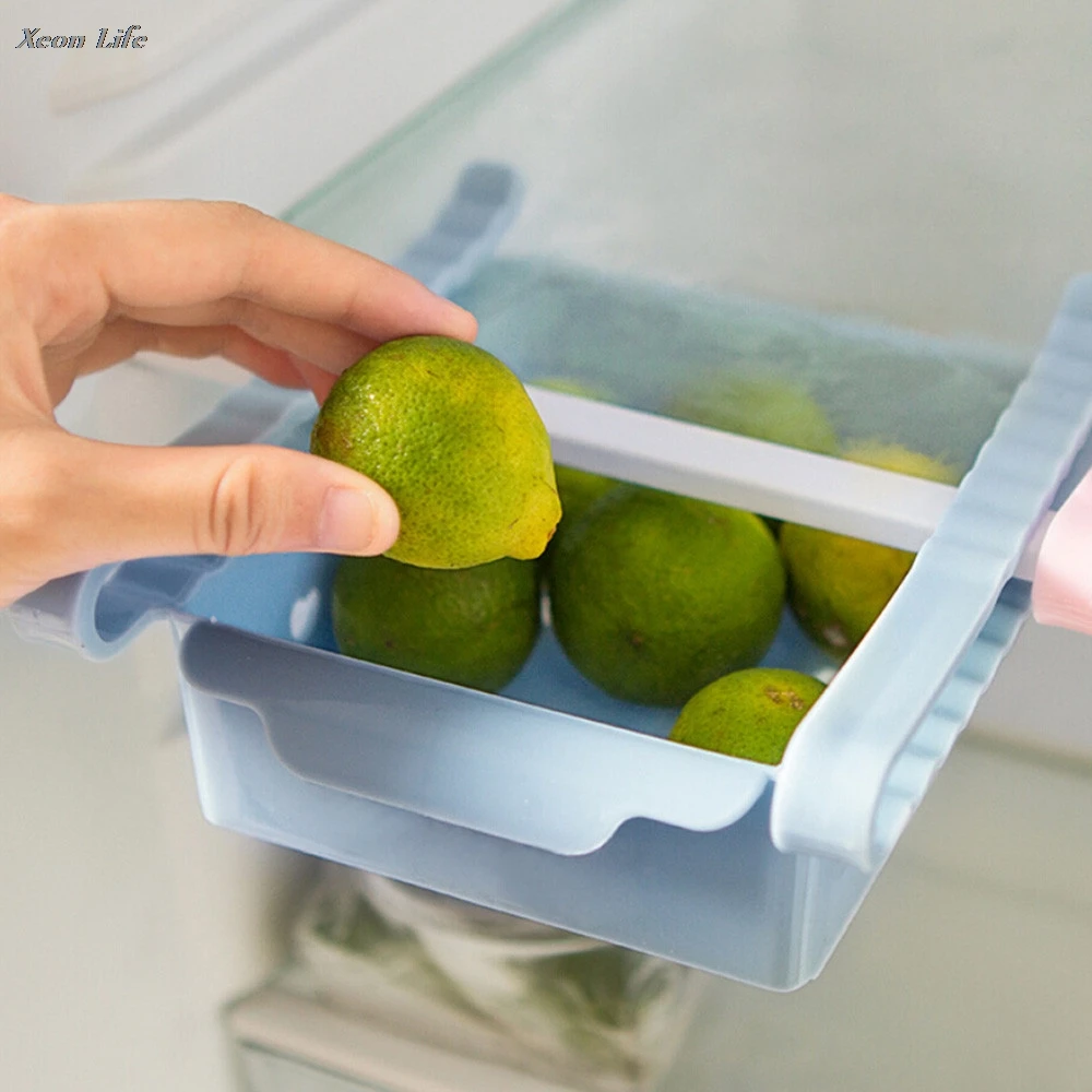 

ISHOWTIENDA 1PC 15 * 12.3 * 5cm Slide Refrigerator Space Saver Organizer Freezer Storage Box Shelf Holder Drawer