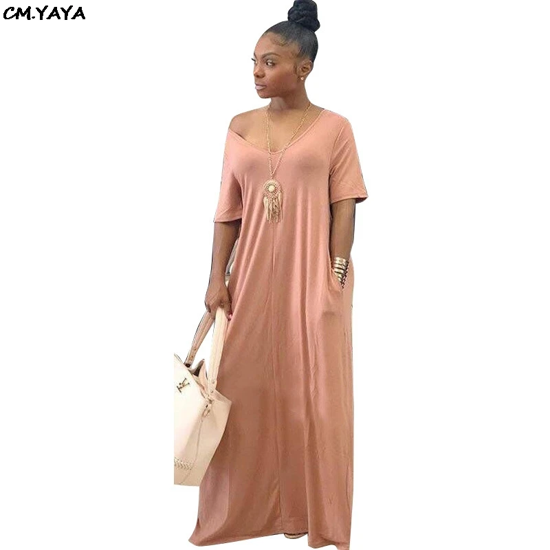 Новое Женское летнее платье с коротким рукавом, v-образным вырезом, длиной до пола, классическое пляжное праздничное Длинное свободное платье, vestidos, 8 цветов, TS860 - Цвет: Розовый