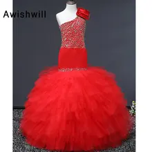 Платье принцессы с цветочным узором и бусинами на одно плечо; вечерние платья русалки для девочек; платья для первого причастия