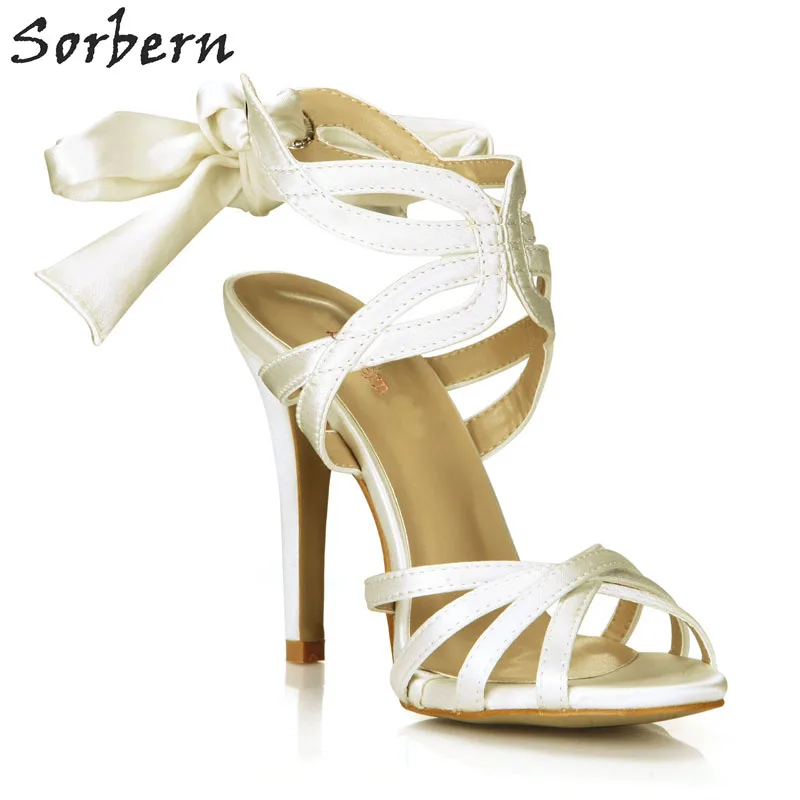 

Sorbern Ivory bowknot cut-out Cross Dressed Heels Party Heels High Heels Fetish Stilettos Shoes Woman Sandals Bohemian 2018