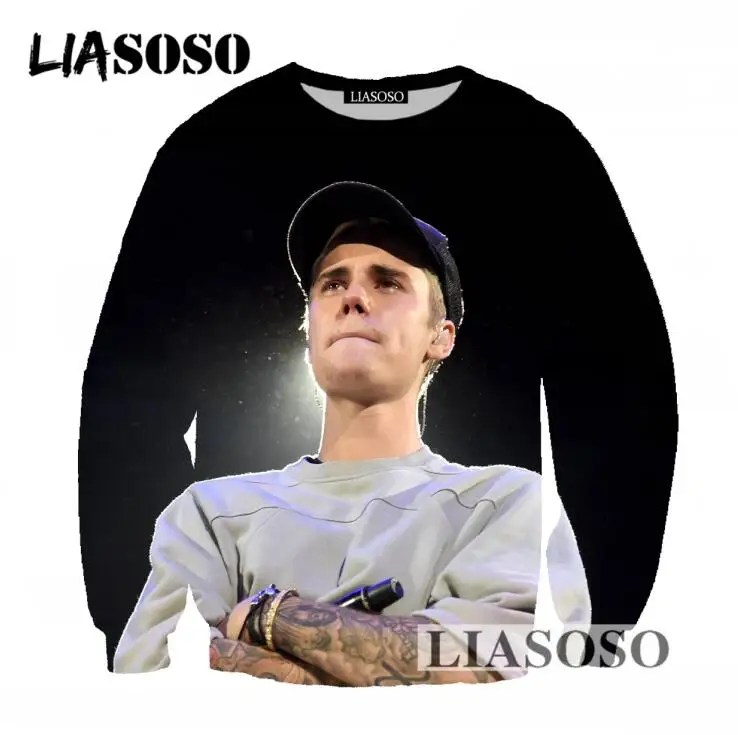LIASOSO 5Plus Large Size Sweatshirt Men Women 3D Print Harajuku Style Pullovers Singer Justin Bieber Tracksuit Clothing T748