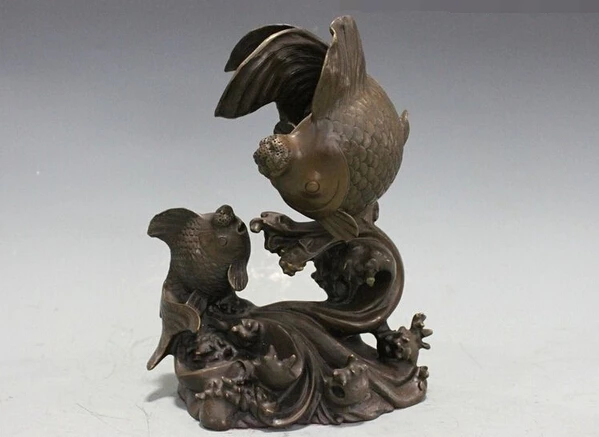 

wholesale factory China Pure Bronze Copper Two Gold Fish Carp Home FengShui Attract Wealth Statue