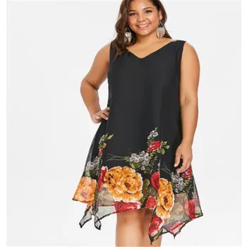 

Women Vintage Plus Size 5XL Chiffon Dress V Neck Floral Print Boho Beach Summer Sexy Sleeveless Loose Tank Party Dress Vestidos