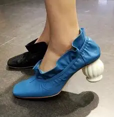 Prova Perfetto; Новинка года; необычная Дизайнерская обувь на высоком каблуке; женские туфли-лодочки с оборками; Цвет зеленый, желтый; модная женская обувь из натуральной кожи - Цвет: Синий