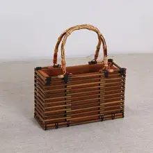 Ретро коричневая Бамбуковая ткань сумка Женская Ручная работа тканая летняя сумочка высокого качества дизайн чайный набор сумка для хранения Прямая