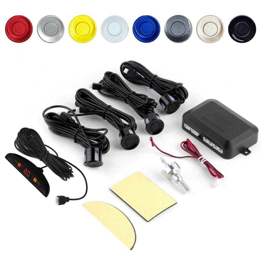 EzoneTronics Car LED Parking Sensor Kit Display 4 Sensors 22mm 12V for all cars Reverse Assistance Backup Radar Monitor System