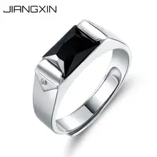 

JiangXin 925 Sterling Silver Open Finger Men Ring White Gold Plated Square Simulated Black Diamond Adjustable Size Fine Jewelry