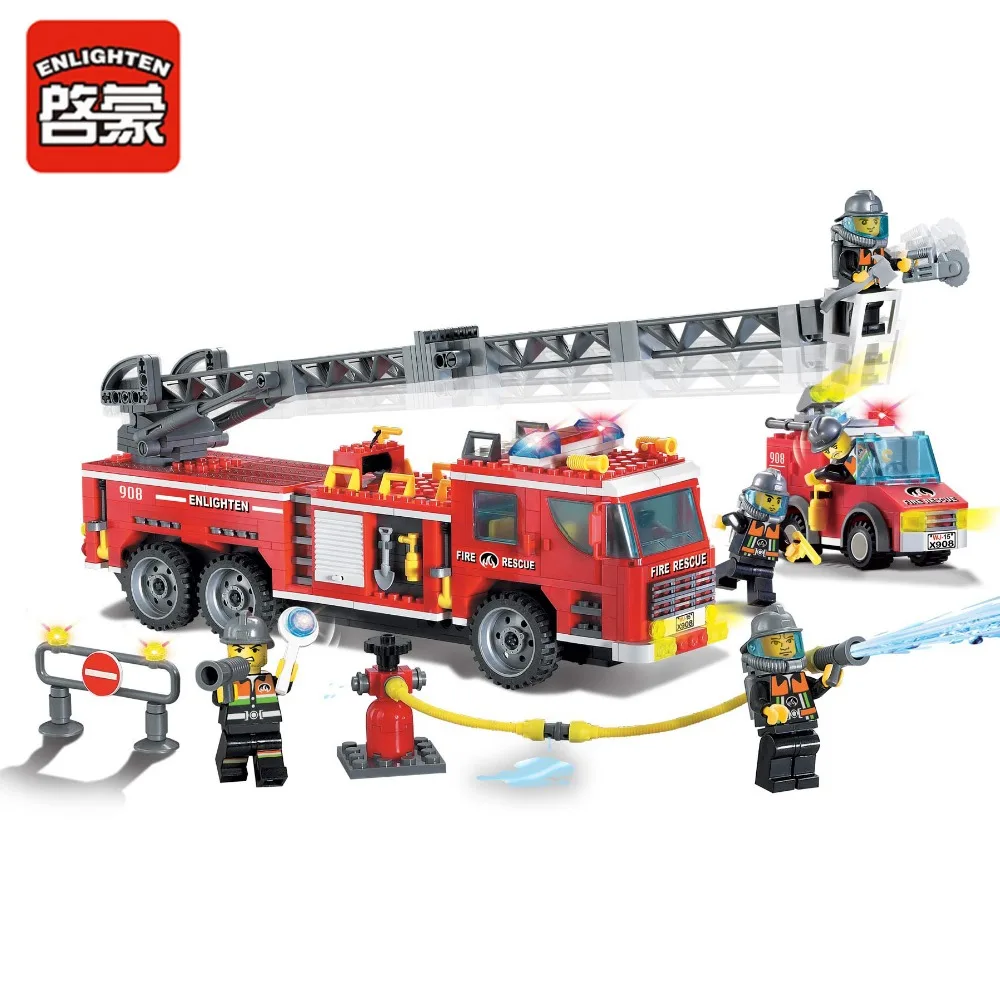 Обучающий строительный блок пожарная лестница пожарные двигатели 5 пожарных 607 Обучающие кирпичные подарок-игрушка для мальчика-без коробки