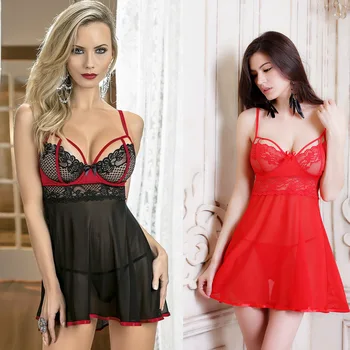 

Open Bra See Through Night Gown Lace Halter Silk Slip Sleep Dress Nightdress Sexy Lingerie Support Night Wear Women Nightgown