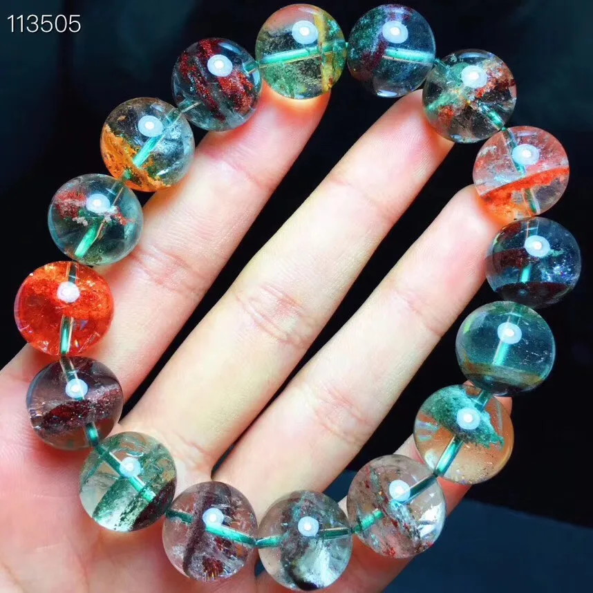 

14.3mm Natural Colorful Phantom Quartz Bracelet Gemstone Stretch Crystal Lady Gift Round Beads Bracelets AAAAA Drop Shipping