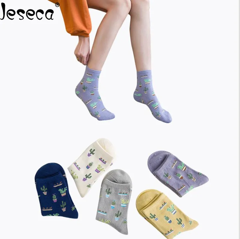 Jeseca/1 пара, модные женские Носки с рисунком растений, удобные милые хлопковые носки для девочек на осень-зиму