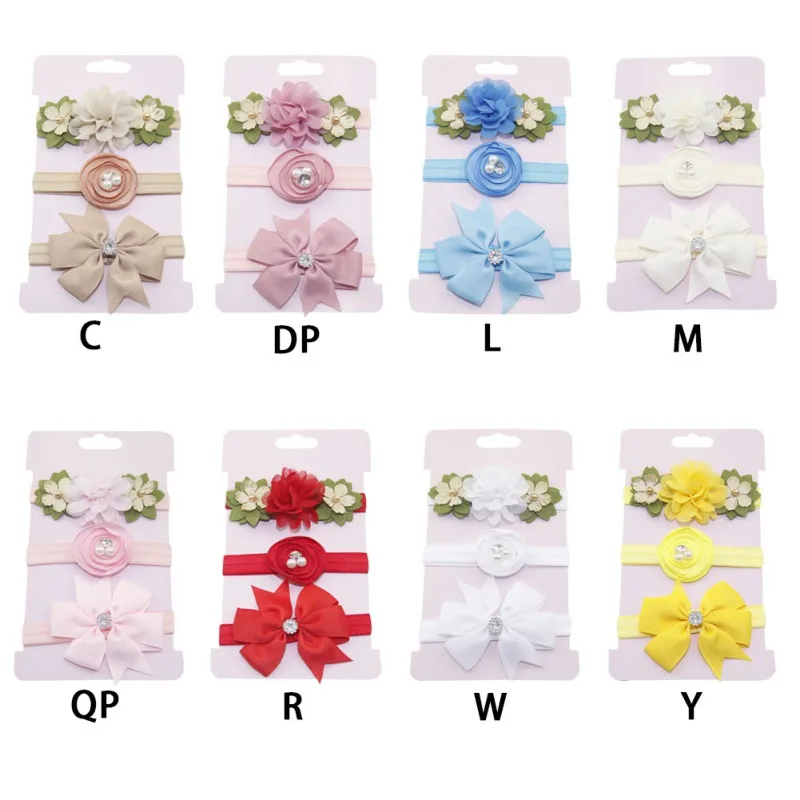 

Children Bow Plus Drill with Small Flower Headband Set Baby Tiara Hair Accessories 3Pcs