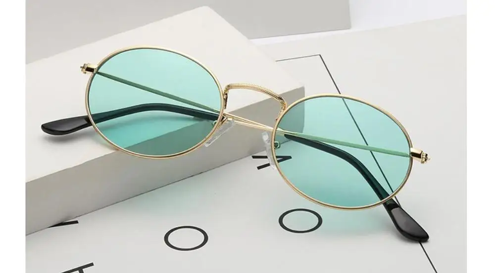 C5 gold green Маленькие овальные солнцезащитные очки для женщин, металлическая оправа, желтый, красный, фиолетовый цвет, винтажные женские и мужские солнцезащитные очки, круглые, прозрачные линзы, солнцезащитные очки, милые, сексуальные - Цвет линз: C5 gold green