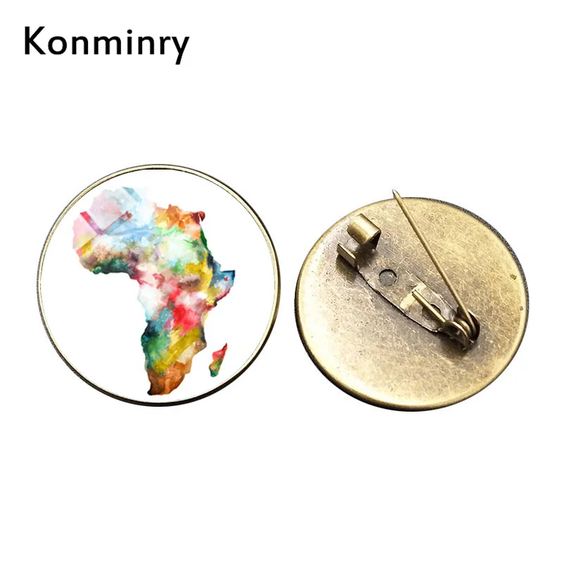 Панк Цвета Африка континент Броши Книги по искусству картина Стекло купола контакты и пуговицы Для женщин Для мужчин подарки серебро Цвет Jewelry Konminry - Окраска металла: Bronze