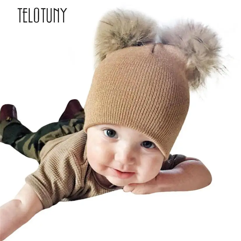 

Hot Infant Baby Girls Boys Crochet Knit Winter Warm Faux Fur Ball Hat Beanie Cap de28