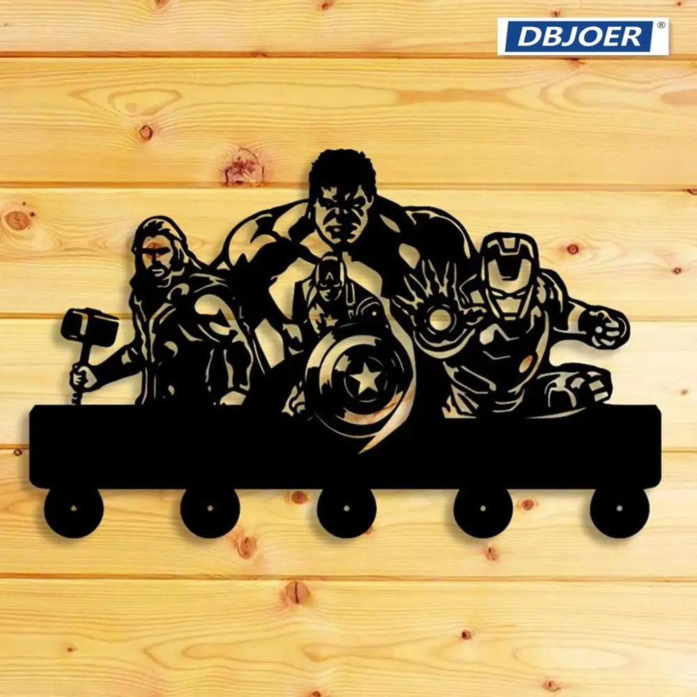 

The Avengers Shape Vertical Over the Door Organizer Rack Coats Caps Holder with 5 Hooks Strong Adhesive Sticker solid wood Hooks