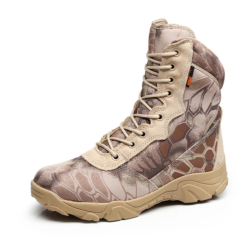 

Outdoor Python Camouflage High Tube Leather Waterproof Ankle Boots Men Camping Climbing Hunting Breathable Tactical Combat Shoes