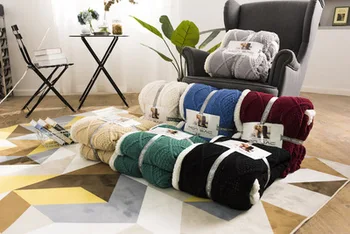 

2018 new hot sale Knitted Blanket Thick double layer fleece solid plaids for beds sofa Knitting mantas Throw Blankets 150*200