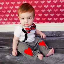 2016 Children Romper Set Summer New Bebe Boys Clothing Set White T-shirt Top+Full Length Pants Suit Kids Clothes