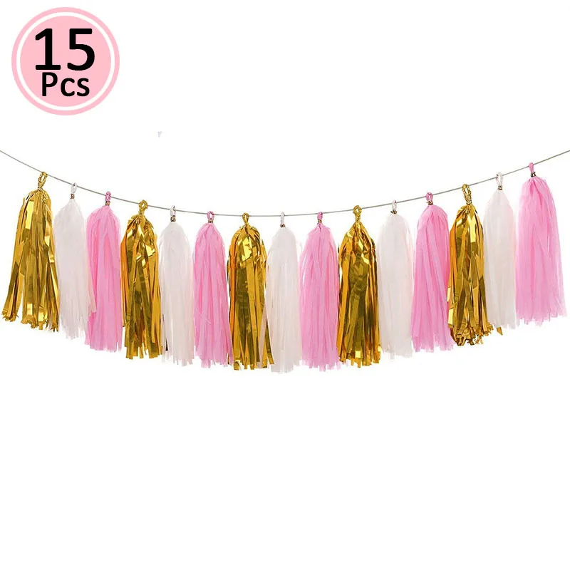 Lincaier, детские розовые бумажные украшения для баннеров, воздушные шары для мальчиков и девочек, вечерние принадлежности, принадлежности для детей - Цвет: 15pcs pink tassel