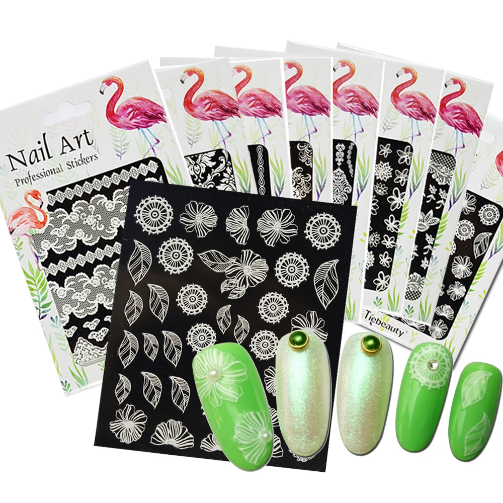 

1Sheet White 3d Nail Art Stickers Decals Embossed Flower Lace Sticker For Nails Art Decoration Tips Salon Accessory BEDP201-224