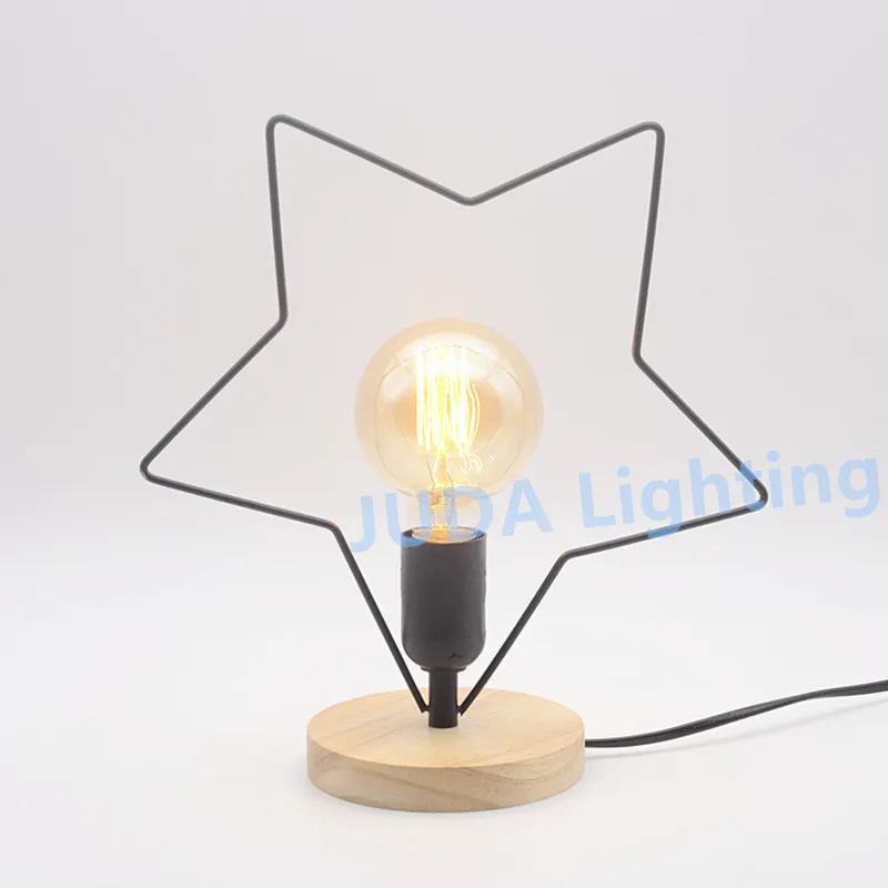 E27 socket lamp holder with wood wooden base Star shaped lampshade lamp base for table desk light Bedside lamps INS popular lamp