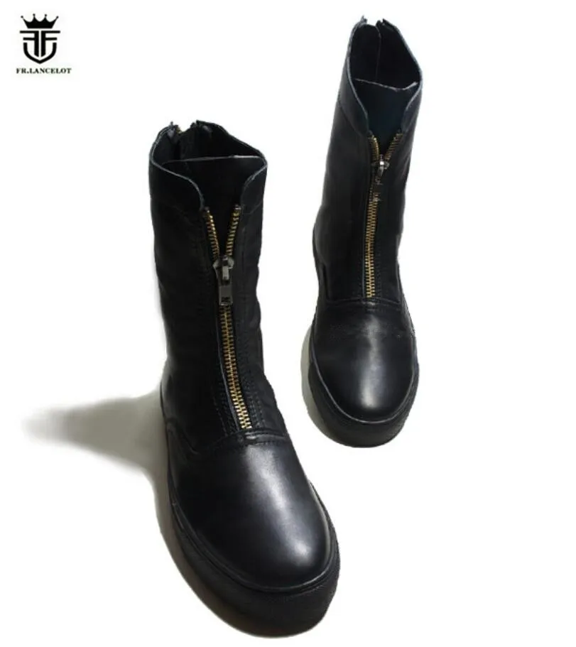 FR. LANCELOT/Новинка года; качественные мужские кожаные ботинки в британском стиле; мужские зимние ботинки на двойной молнии; mujer bota; ботинки челси