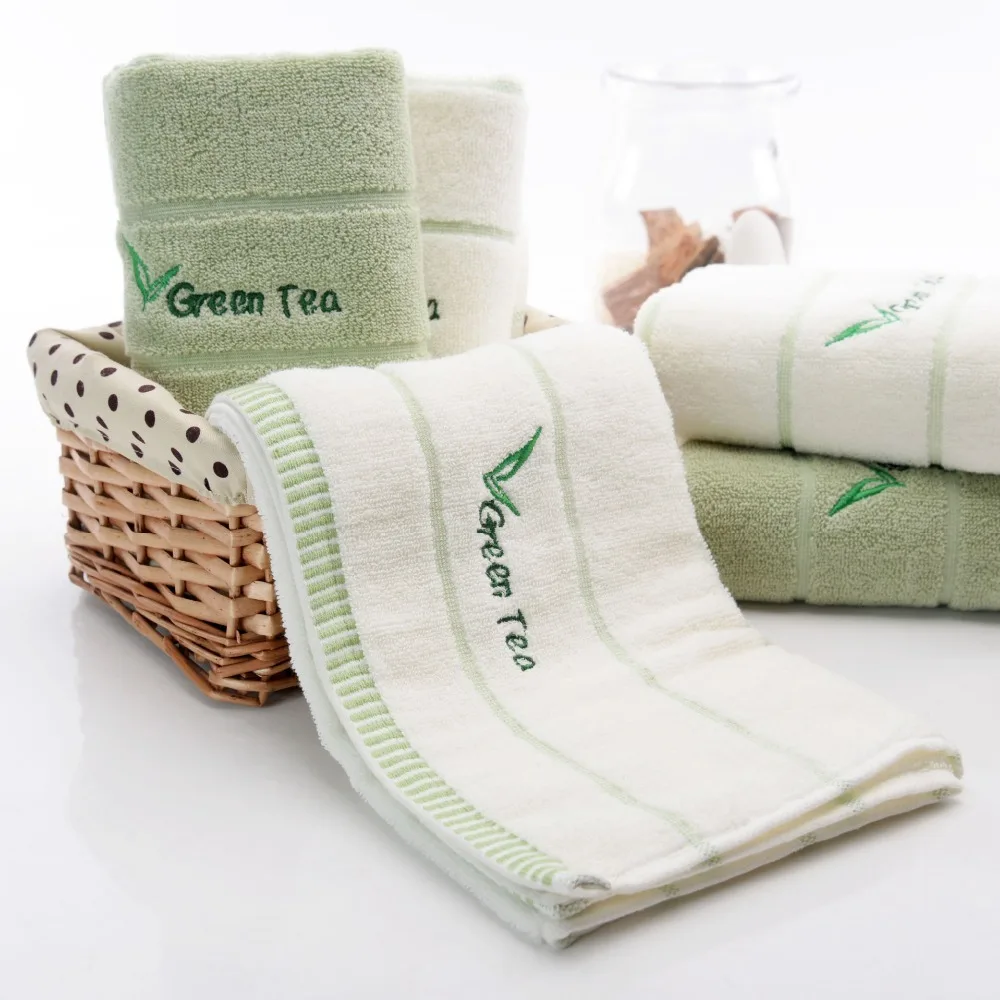 1pcs 33*74cm Green Tea Embroidery Soft Face Towel Cotton Hair Hand