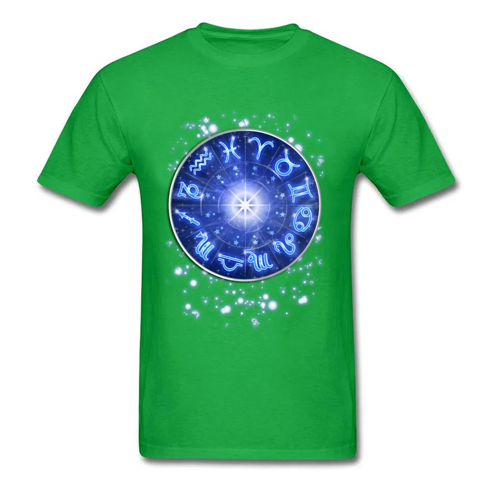 Zodiac Signs Blue Galaxy Circle 100% Cotton Tops Shirts for Men 3D Printed T Shirts New Design Crewneck Sweatshirts Short Sleeve Zodiac Signs Blue Galaxy Circle green