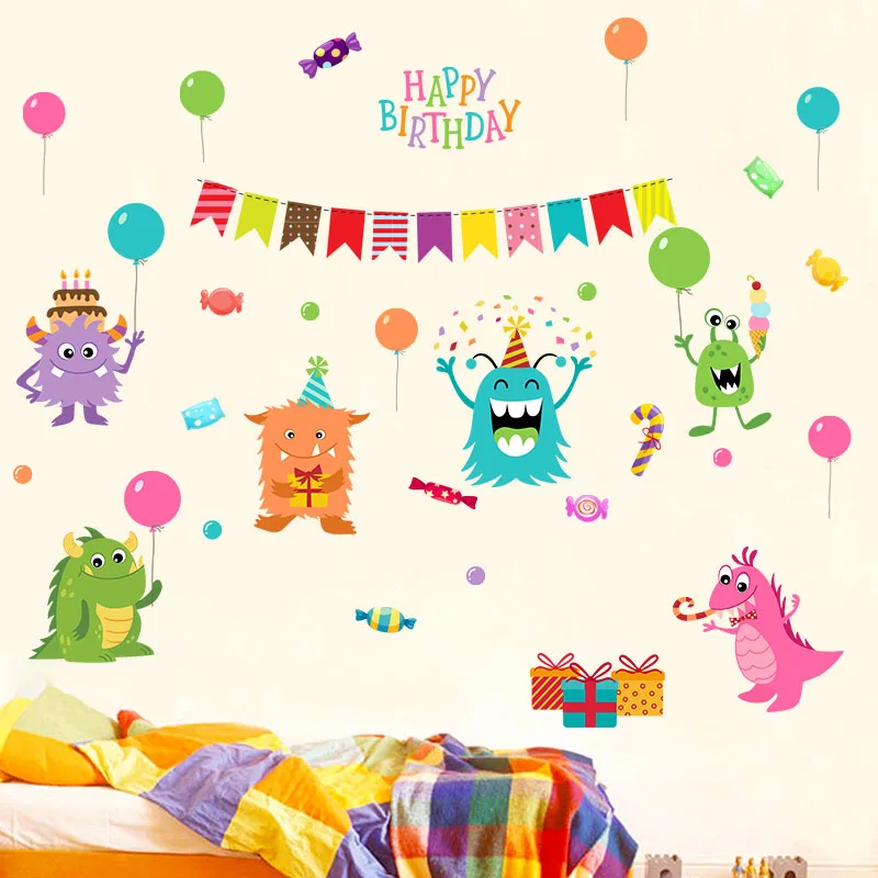[Fundecoration] съемные наклейки на стену с монстрами конфетами день рождения для
