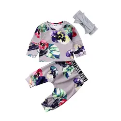 Прекрасный для маленьких девочек s с цветочным принтом комплект одежды осень милый новорожденных для маленьких девочек топы с длинными