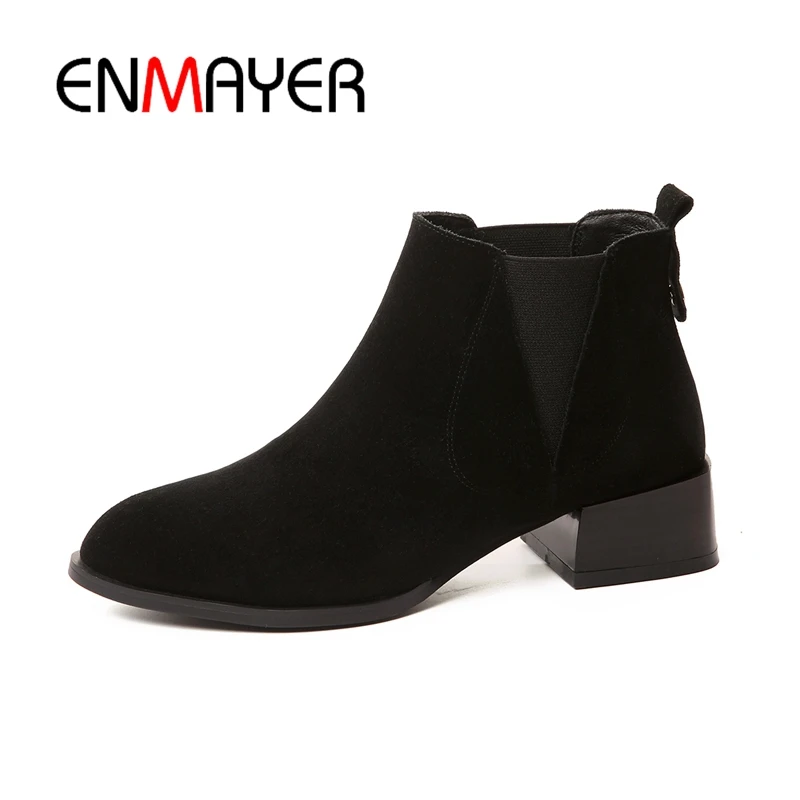 

ENMAYER Women Suede Ankle boots Shoes women Big size 34-40 Causal Pointed Toe Thick heels Slip on Low heels Women Shoes CR464