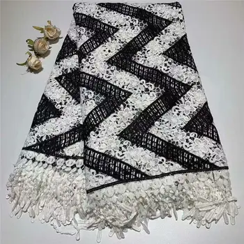 

Beautiful Guipure Lace Fabric with stones Black white African Cord Lace Fabrics 2019 Hot Sale Net Embroidery Lace For Wedding