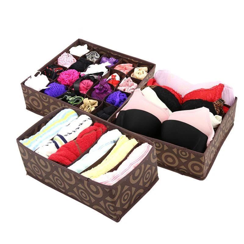 

3PCS Foldable NonWoven Home Underwear Storage Box For Bra Tie Socks Container Organizers Closet Draw Dividers